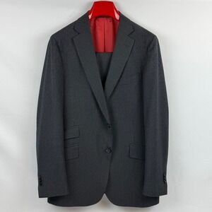 SUITSUPPLY Sienna Black Wool Silk Pinstripe Suit Red Lining Men's Size 42R